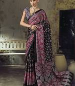 black faux satin printed saree