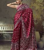 maroon red faux satin printed saree