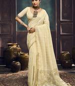 Cream faux cotton handloom saree with golden border