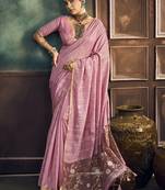 Onion pink faux cotton handloom saree with golden border