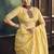 Lemon yellow faux cotton handloom saree with golden border