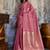 onion pink faux satin saree with zari & woven border