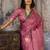 onion pink faux satin saree with zari & woven border