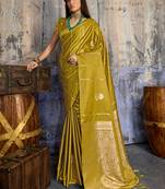mustard gold faux satin saree with zari & woven border