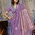 lavender purple faux satin saree with zari & woven border