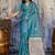 aqua blue faux satin saree with zari & woven border