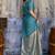 aqua blue faux satin saree with zari & woven border