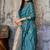 aqua blue faux satin saree with zari & woven border