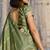 olive green faux satin saree with zari & woven border