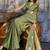 olive green faux satin saree with zari & woven border