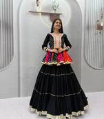 Black Color Gamthi work & mirror work Cotton Navratri Lahenga Kediyu Set