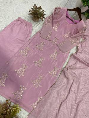 baby pink color sequence embroidery work silk blend salwar suit 2