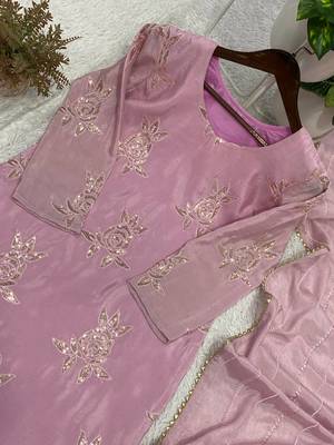 baby pink color sequence embroidery work silk blend salwar suit 3