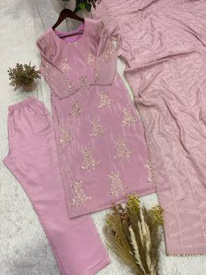 baby pink color sequence embroidery work silk blend salwar suit 4