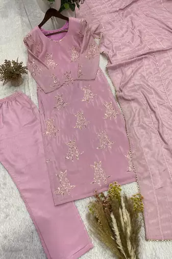 baby pink color sequence embroidery work silk blend salwar suit