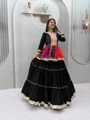 Black Color Gamthi work & mirror work Cotton Navratri Lahenga Kediyu Set 3