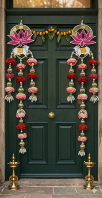 handmade lotus patch cow door hanging decorative pearl beads floral wall hanging for home decoration (pack of 2) 1