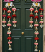handmade lotus patch cow door hanging decorative pearl beads floral wall hanging for home decoration (pack of 2)