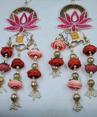 handmade lotus patch cow door hanging decorative pearl beads floral wall hanging for home decoration (pack of 2) 3