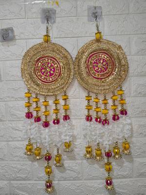 handmade golden chakra wall hanging white floral tassels decorative hanging for home decoration (pack of 2) 1