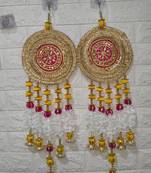 handmade golden chakra wall hanging white floral tassels decorative hanging for home decoration (pack of 2)