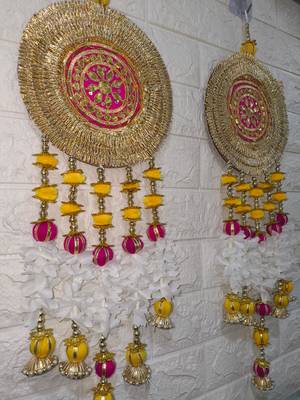 handmade golden chakra wall hanging white floral tassels decorative hanging for home decoration (pack of 2) 2