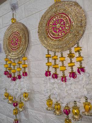 handmade golden chakra wall hanging white floral tassels decorative hanging for home decoration (pack of 2) 3
