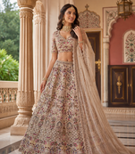off white color Multi Cotton Thread Dori and Sequins work silk blend Lehenga choli set