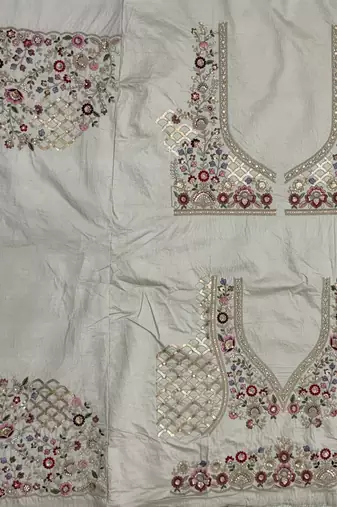 off white color Multi Cotton Thread Dori and Sequins work silk blend Lehenga choli set