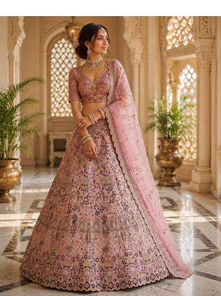 pink color Multi Cotton Thread Dori and Sequins work silk blend Lehenga choli set 2