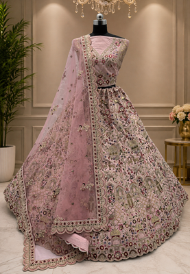 pink color Multi Cotton Thread Dori and Sequins work silk blend Lehenga choli set 3
