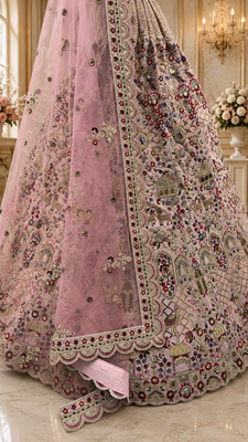 pink color Multi Cotton Thread Dori and Sequins work silk blend Lehenga choli set 4