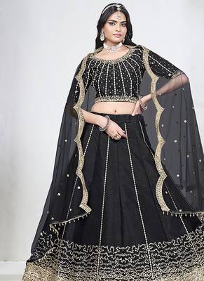 Black Art Silk Embroidered Lehenga Choli 1