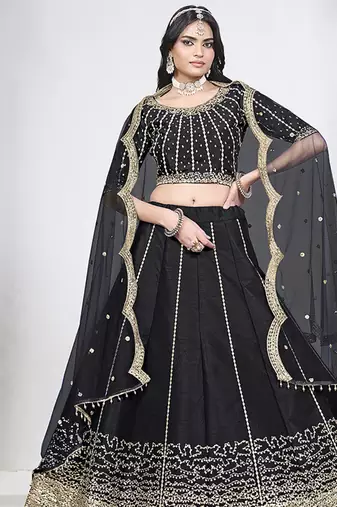 Black Art Silk Embroidered Lehenga Choli