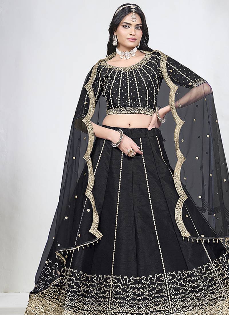Black Art Silk Embroidered Lehenga Choli