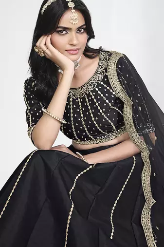 Black Art Silk Embroidered Lehenga Choli