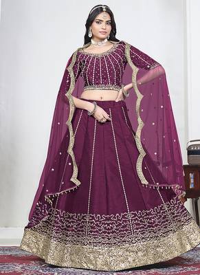 Wine Art Silk Embroidered Lehenga Choli 1