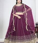 Wine Art Silk Embroidered Lehenga Choli