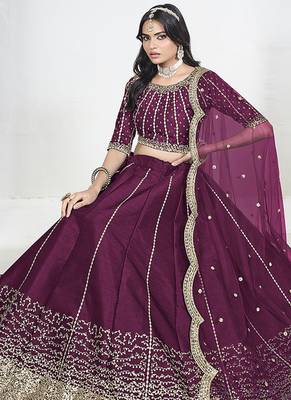 Wine Art Silk Embroidered Lehenga Choli 3