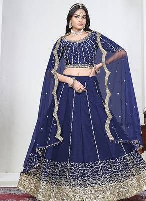 Navy Blue Art Silk Embroidered Lehenga Choli 1