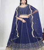 Navy Blue Art Silk Embroidered Lehenga Choli