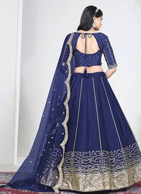 Navy Blue Art Silk Embroidered Lehenga Choli 2