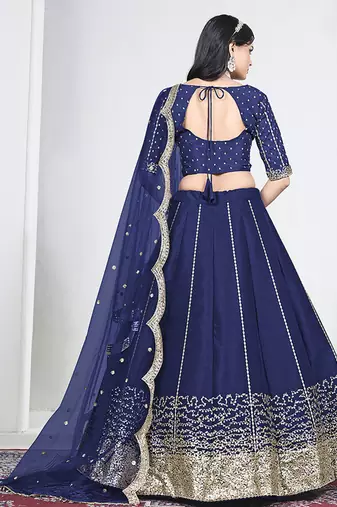 Navy Blue Art Silk Embroidered Lehenga Choli