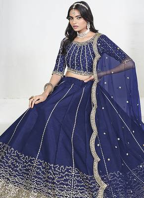 Navy Blue Art Silk Embroidered Lehenga Choli 3