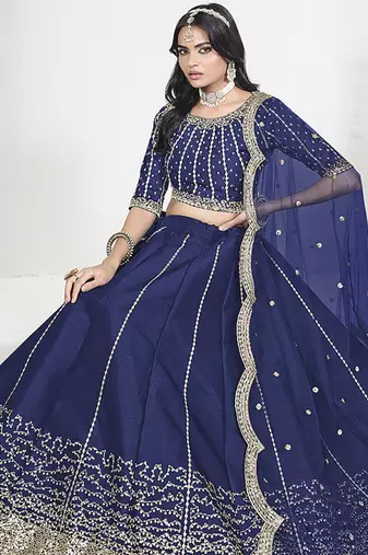 Navy Blue Art Silk Embroidered Lehenga Choli