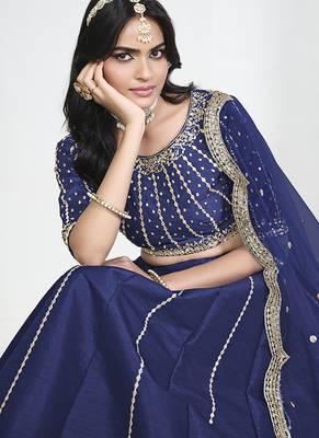 Navy Blue Art Silk Embroidered Lehenga Choli 4