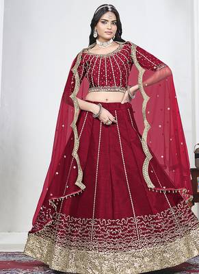 Red Art Silk Embroidered Lehenga Choli 1
