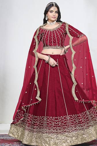 Red Art Silk Embroidered Lehenga Choli