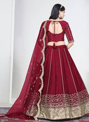 Red Art Silk Embroidered Lehenga Choli 2