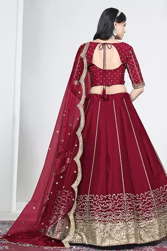 Red Art Silk Embroidered Lehenga Choli